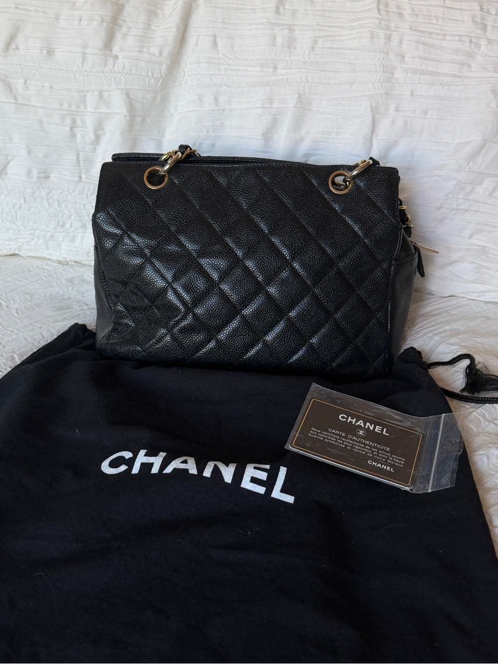 CHANEL Black Quilted Caviar Leather Petite Timeless Shoulder Bag with Gold Chain - Picture 2 of 9